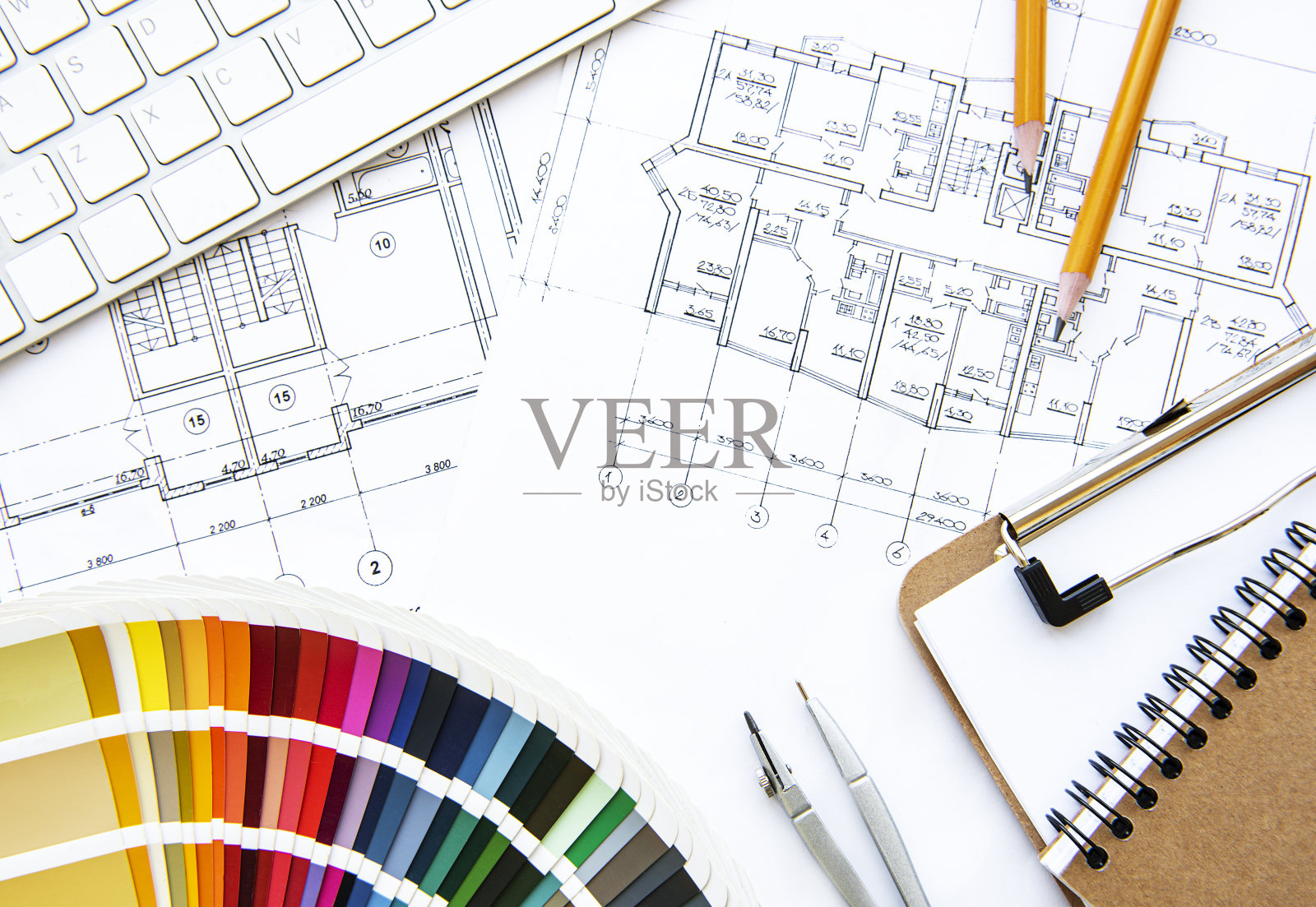 建筑师工作场所俯视图照片摄影图片