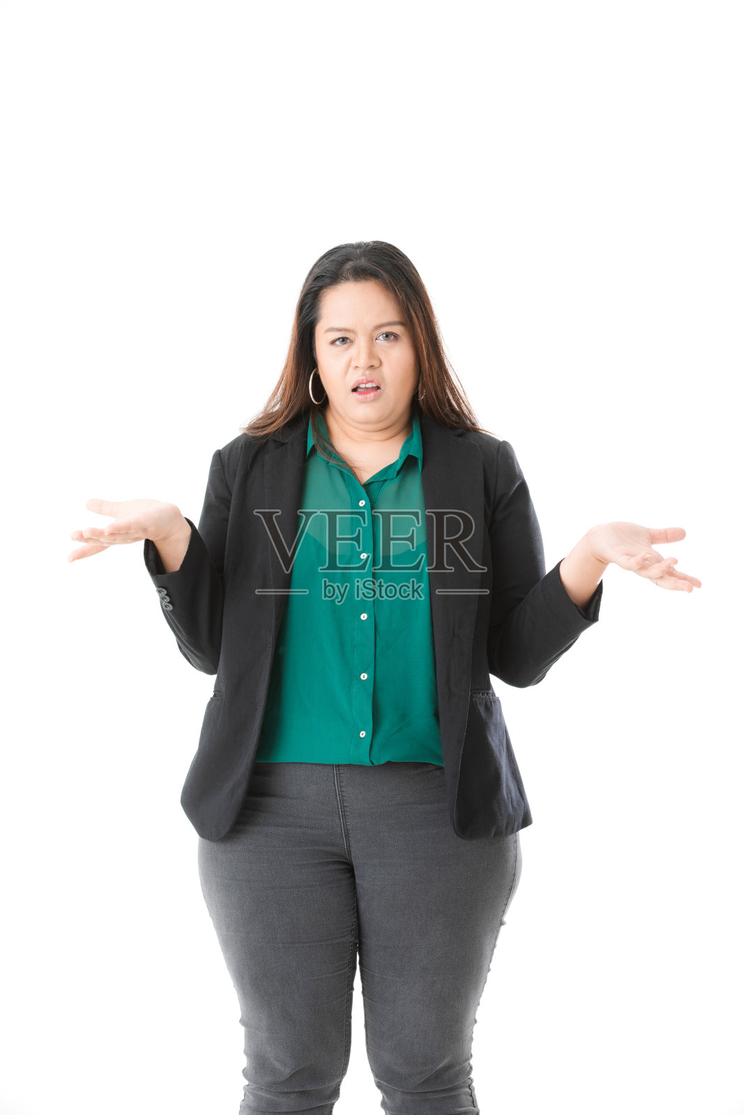 丰满的女士在智能休闲照片摄影图片