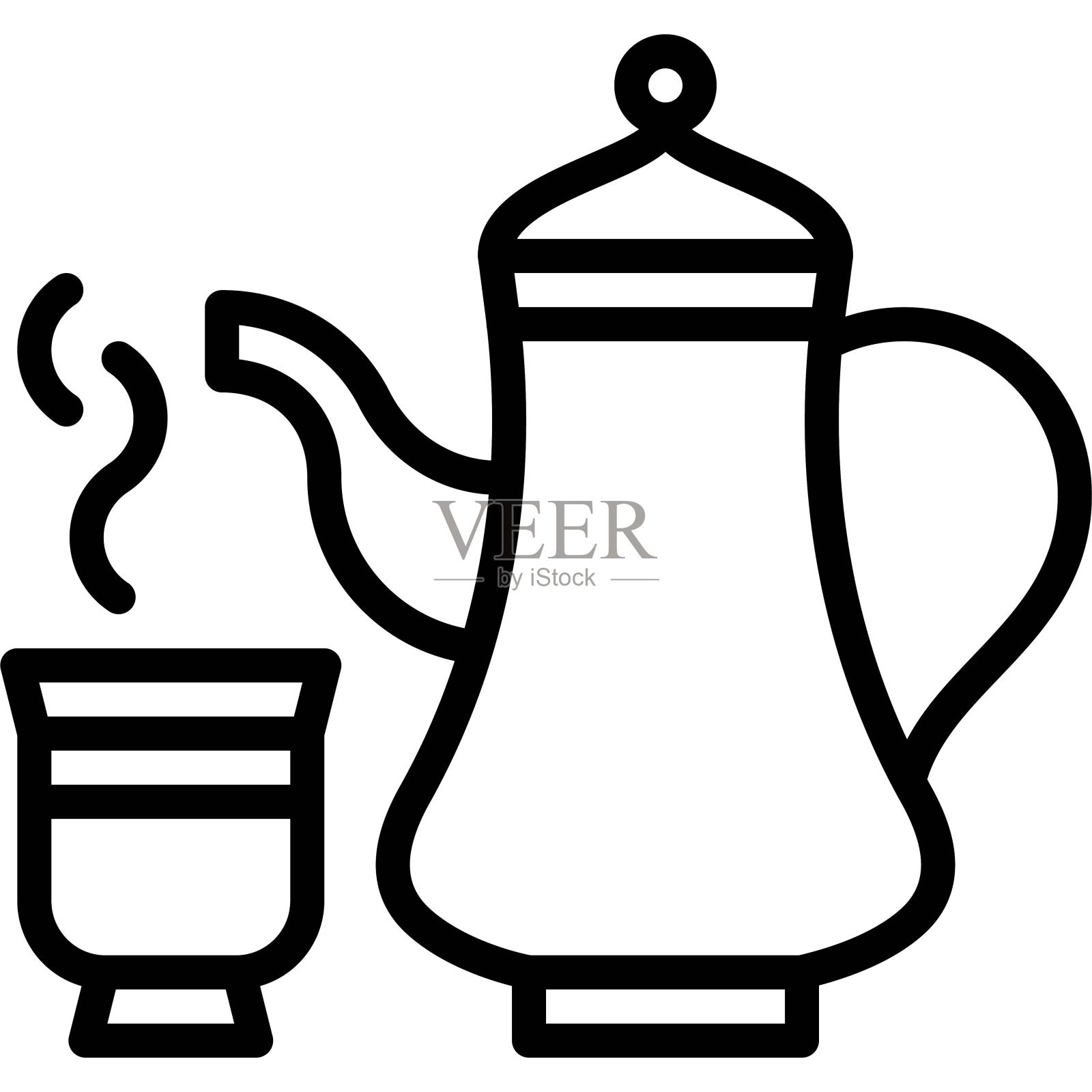 茶杯和茶壶的图标，斋月节日相关的矢量插画图片素材