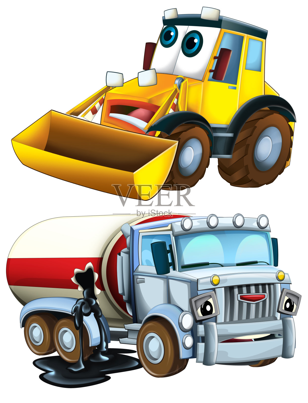 卡通挖掘机等工业用车插画插画图片素材