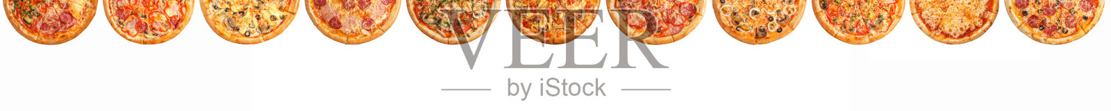 各种披萨隔离在白色背景上的横幅设计照片摄影图片