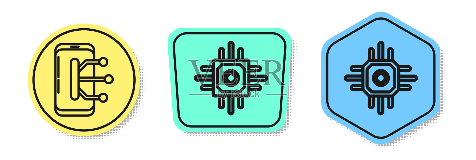 设智能手机和手机处理器线插画图片素材