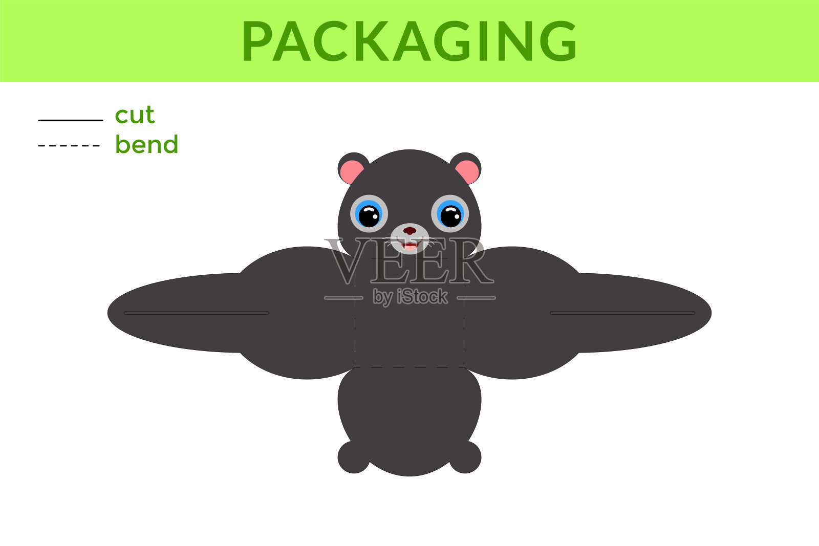 可爱的DIY派对喜欢盒子生日，婴儿送礼与可爱的豹子糖果，糖果，小礼物，面包房。可打印颜色方案。打印，裁剪，折叠不用胶水。矢量插图。插画图片素材