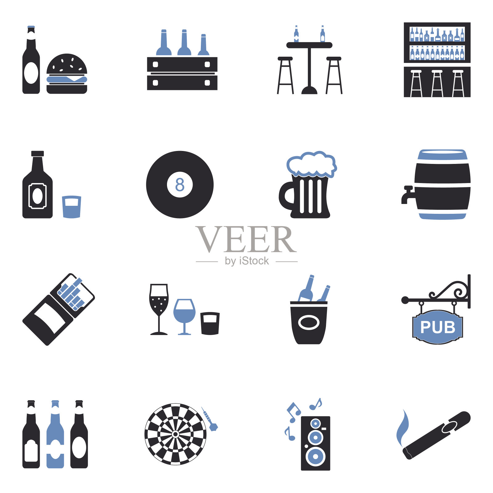 酒吧的图标。双色调平面设计。矢量插图。图标素材