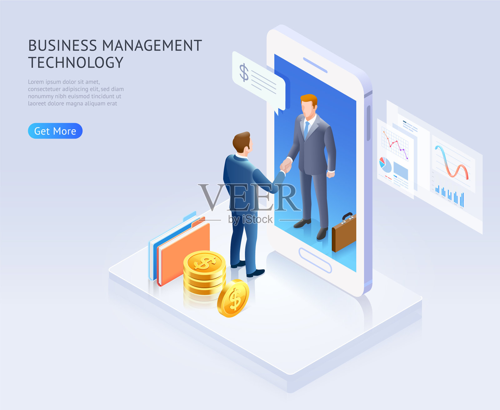 商人在手机上一起握手插画图片素材