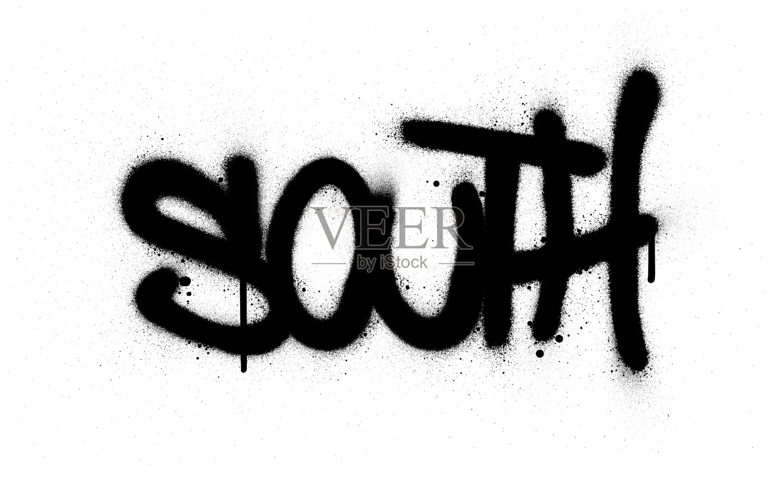 涂鸦南方字喷在黑色的白色设计元素图片