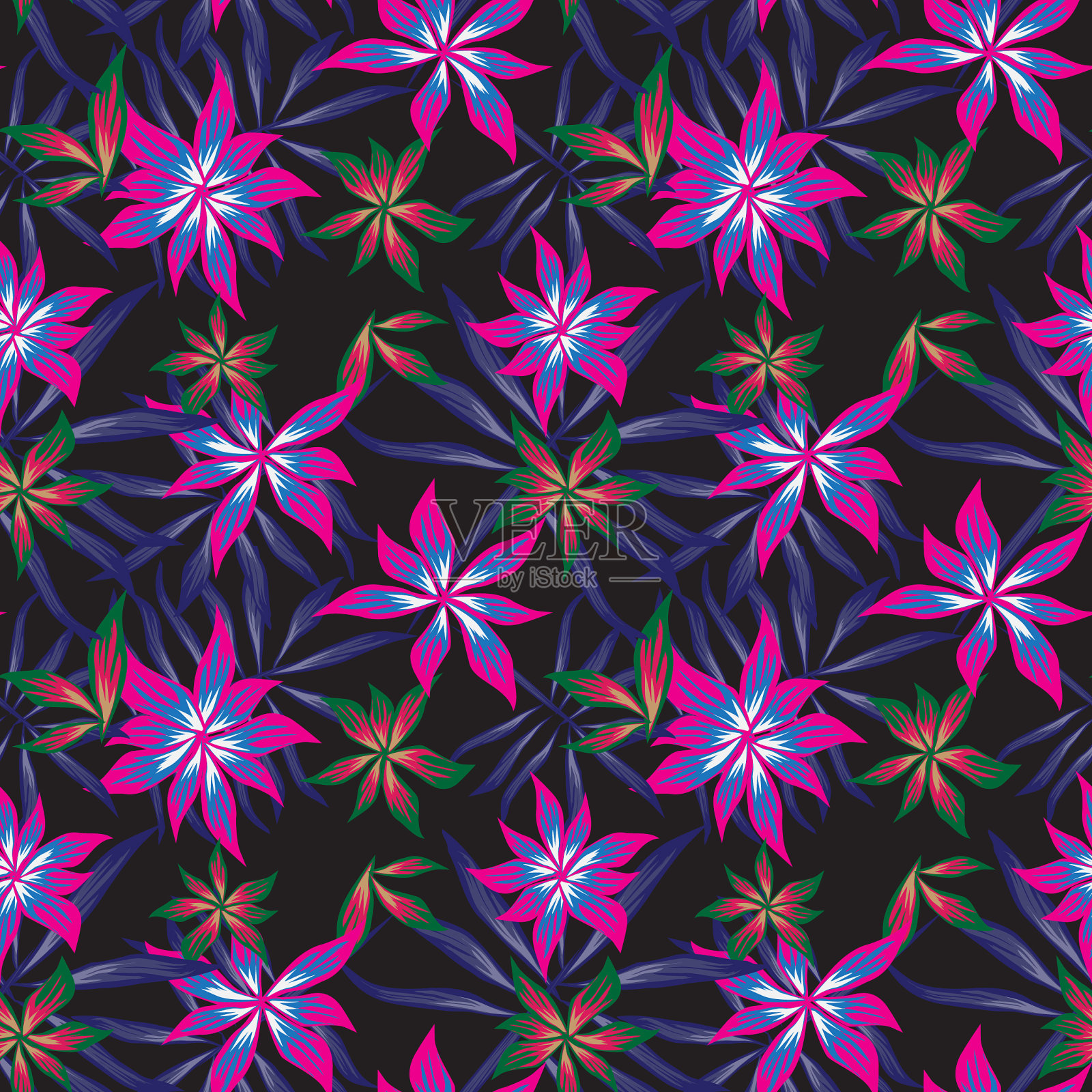 热带植物花卉无缝图案插画图片素材