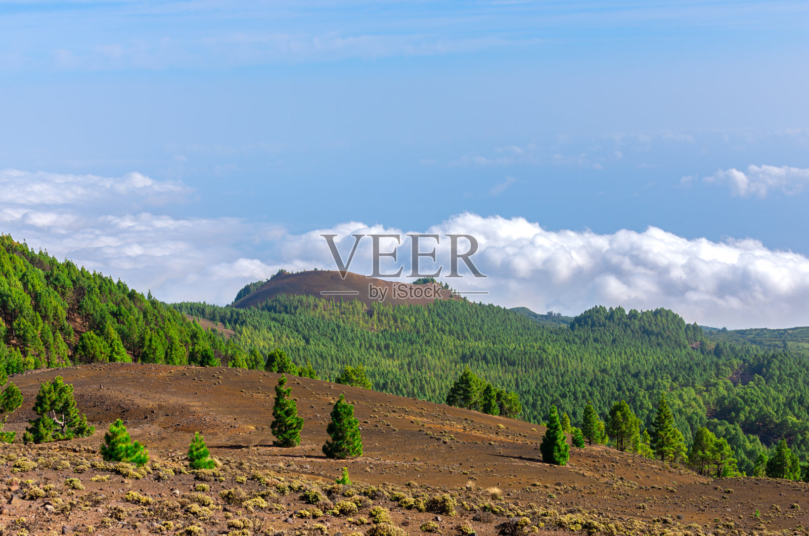 从拉帕尔马火山鲁塔山顶的全景照片摄影图片