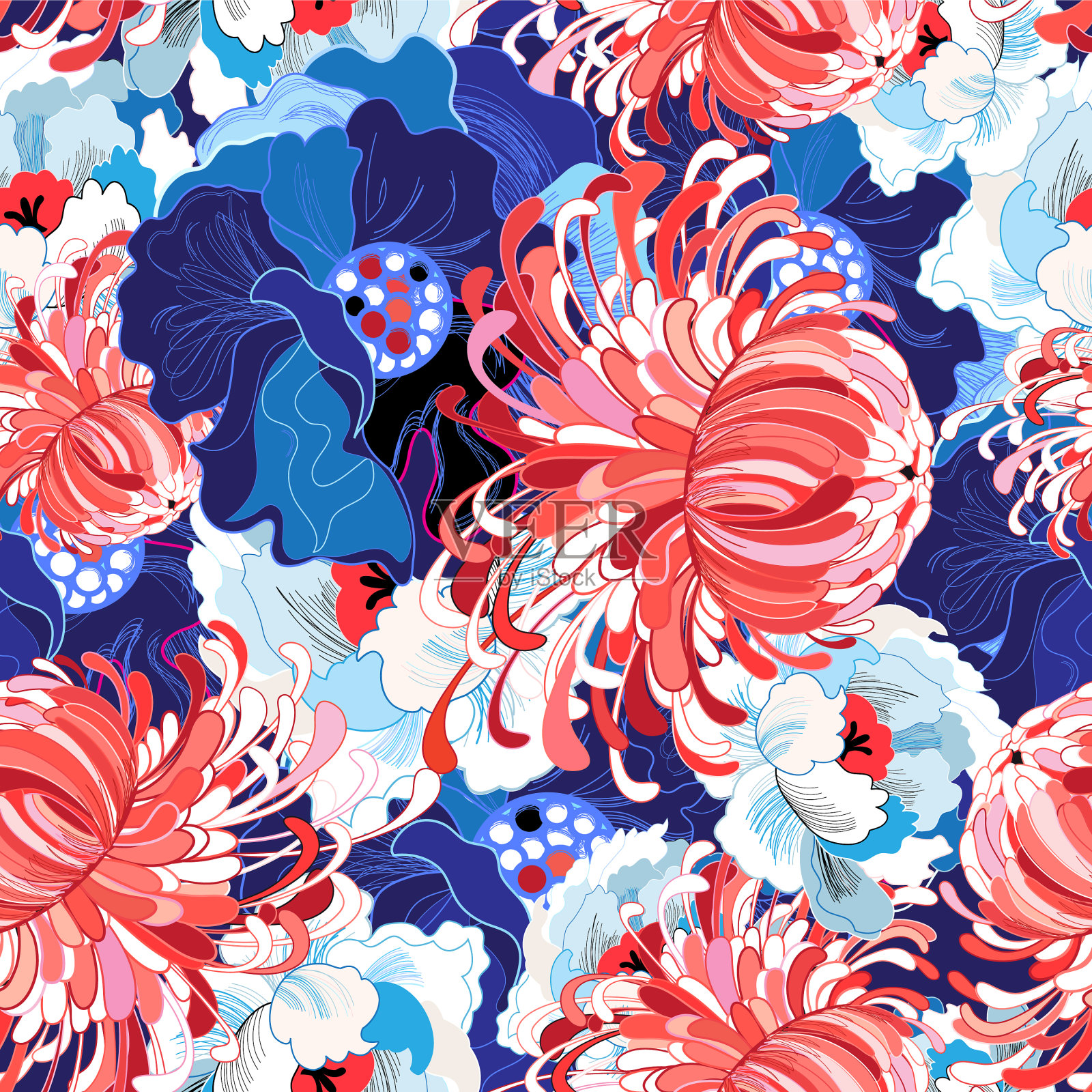 无缝春花图案插画图片素材