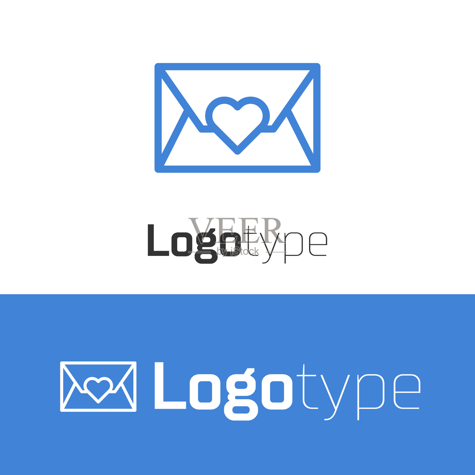 蓝线信封与情人节心的图标图标素材