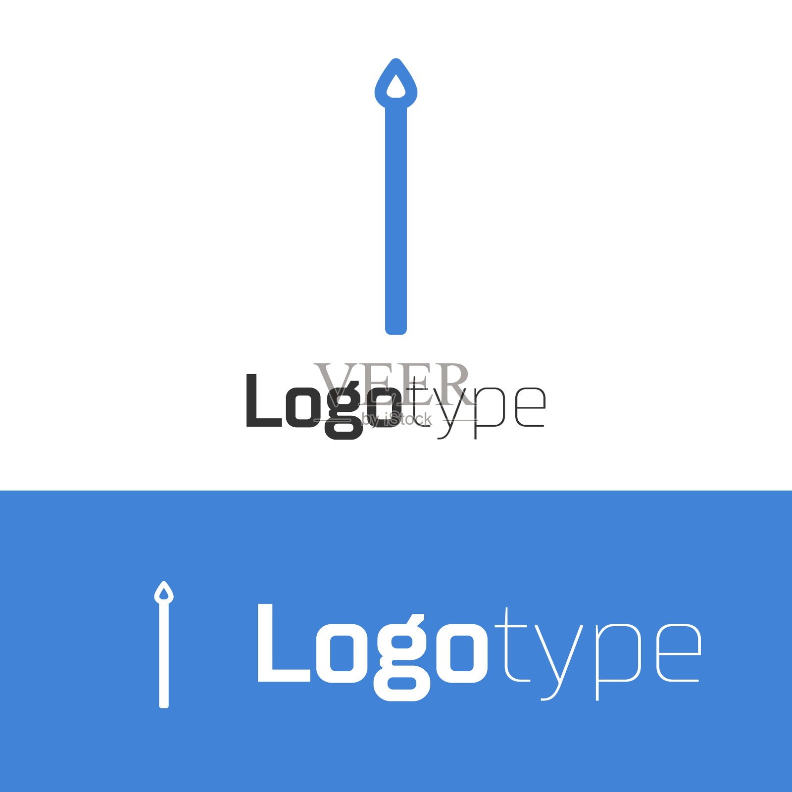 蓝色线中世纪矛图标孤立在白色插画图片素材