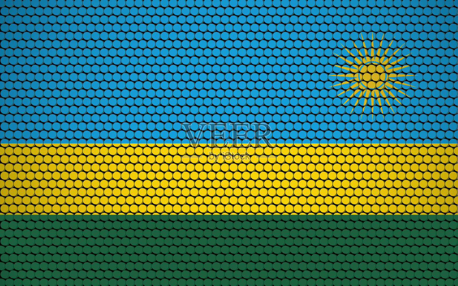 抽象的圆形卢旺达国旗。卢旺达国旗设计的彩色圆点给它一个现代和未来的抽象外观。插画图片素材