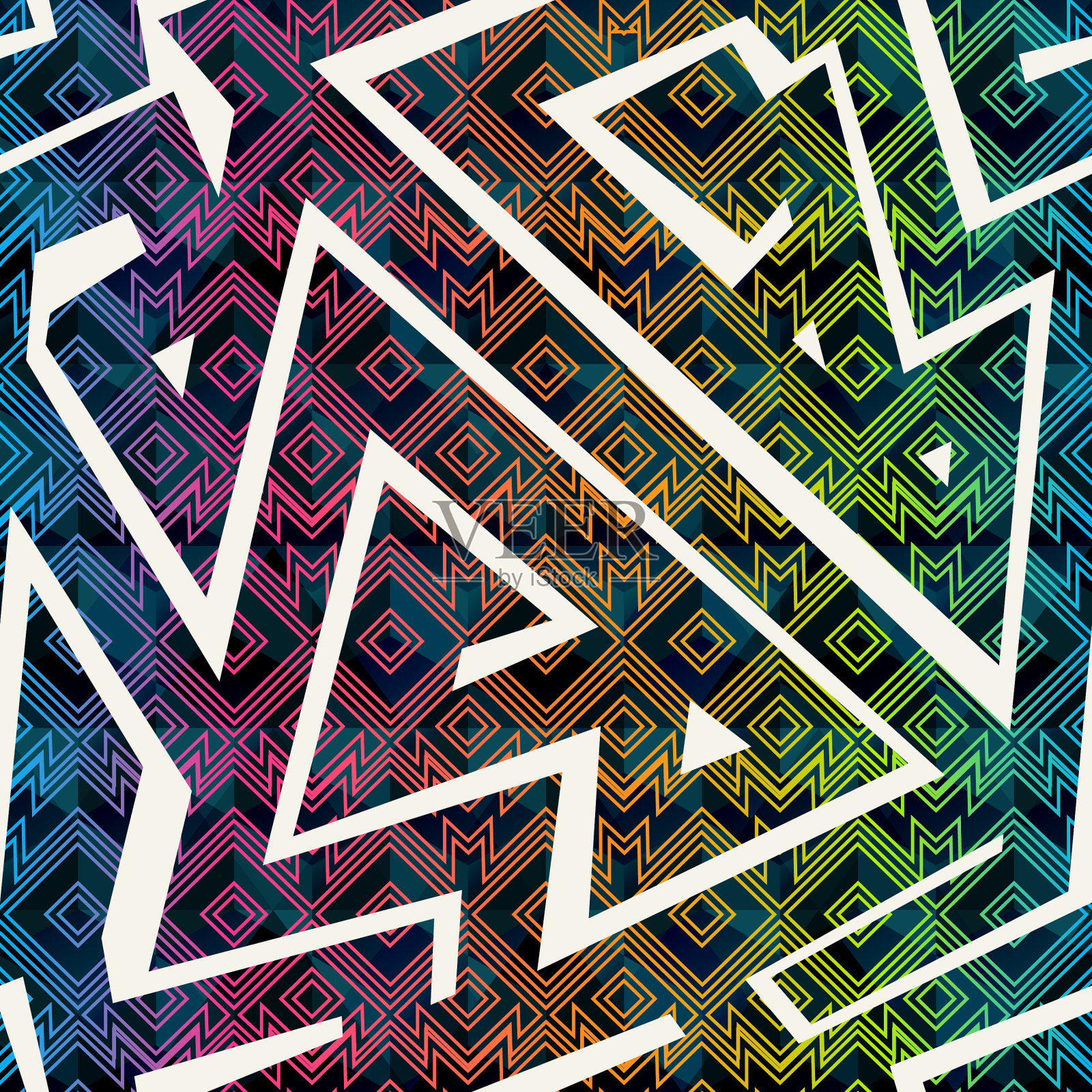 彩虹色几何无缝图案插画图片素材