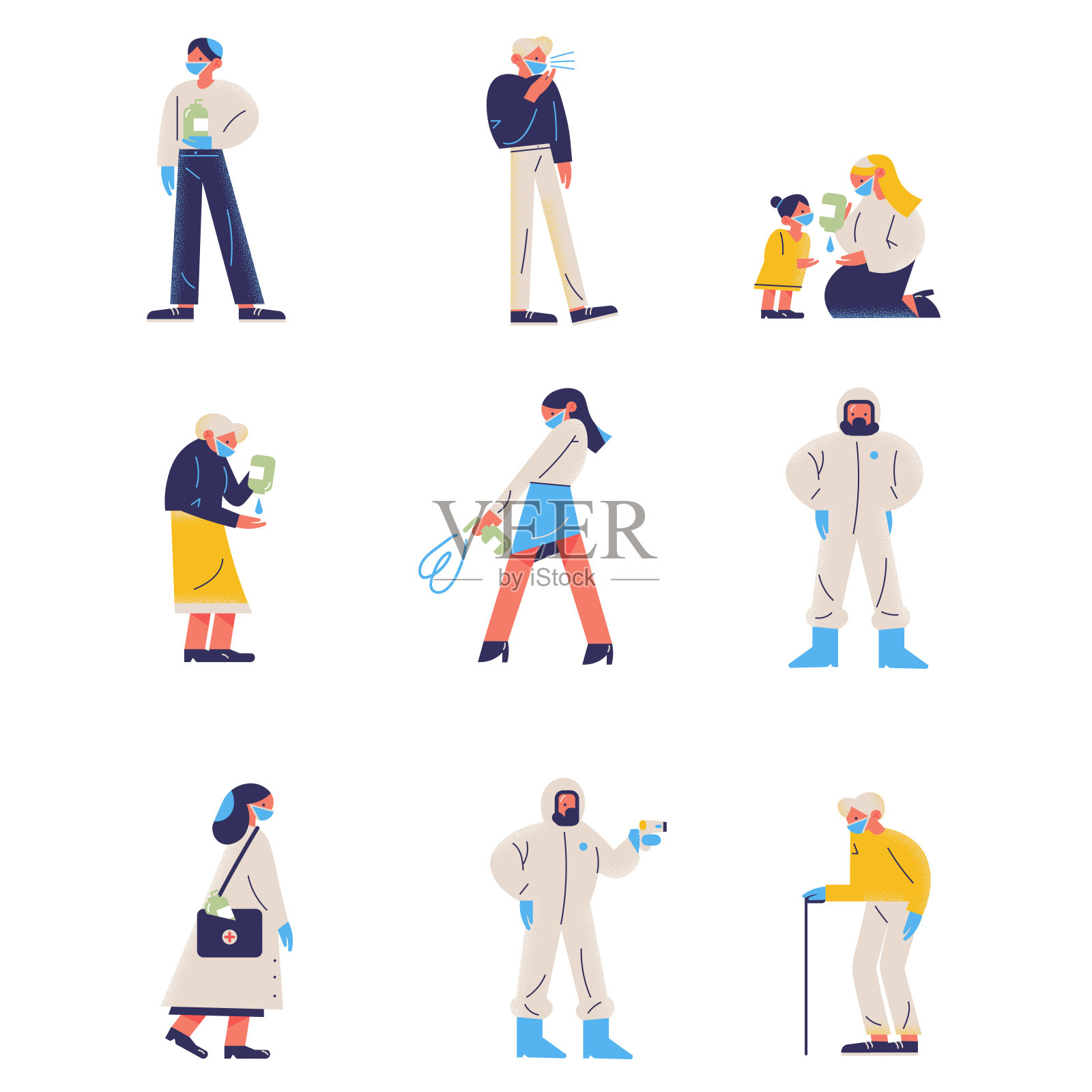 戴口罩、手套和保护自己免受冠状病毒感染的人设计元素图片