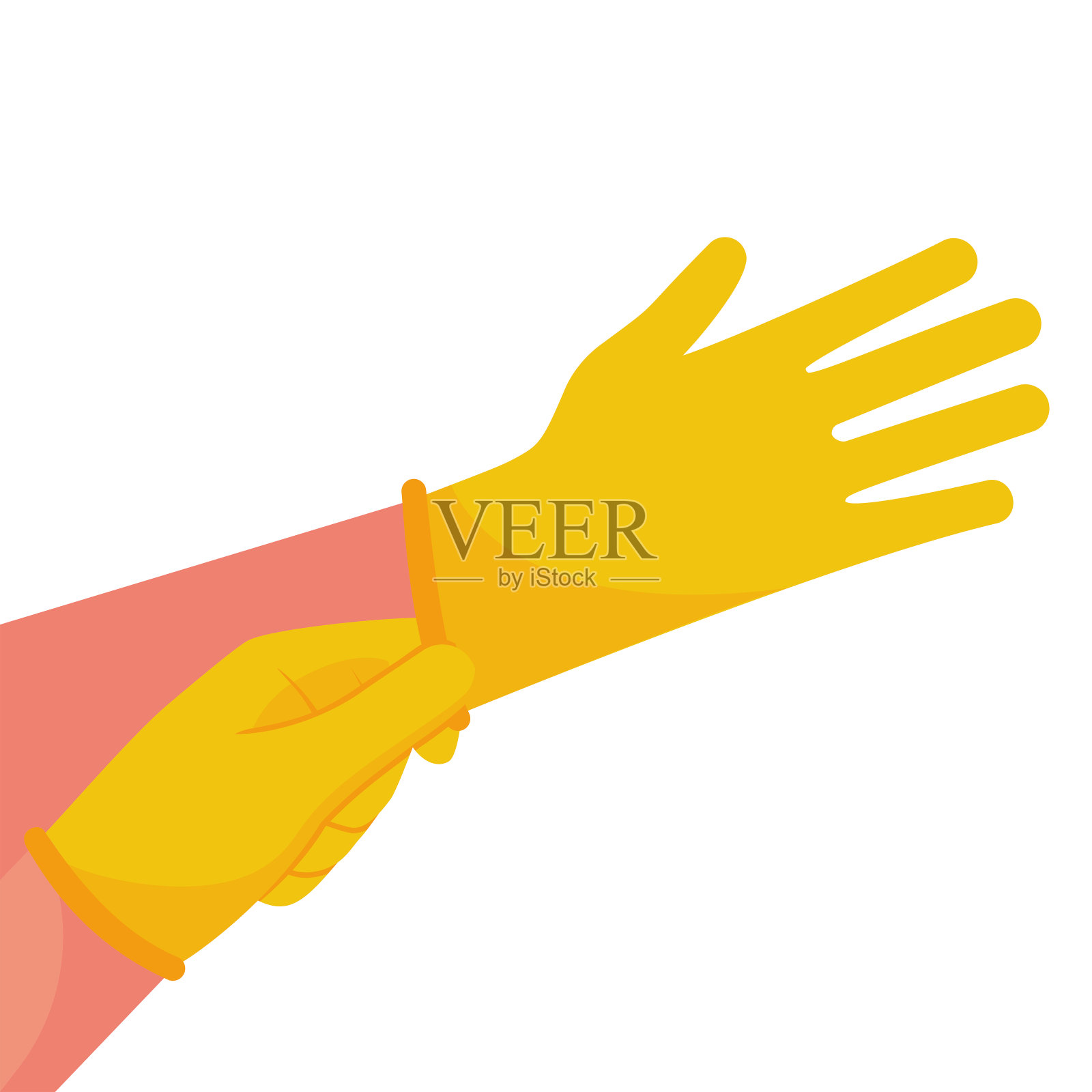 戴上手套。黄色乳胶防护手套。插画图片素材