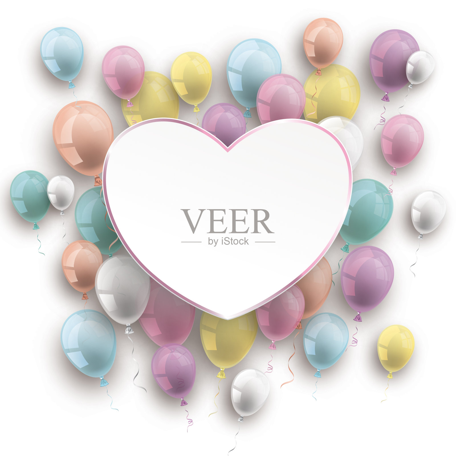 纸心粉彩色气球阴影插画图片素材
