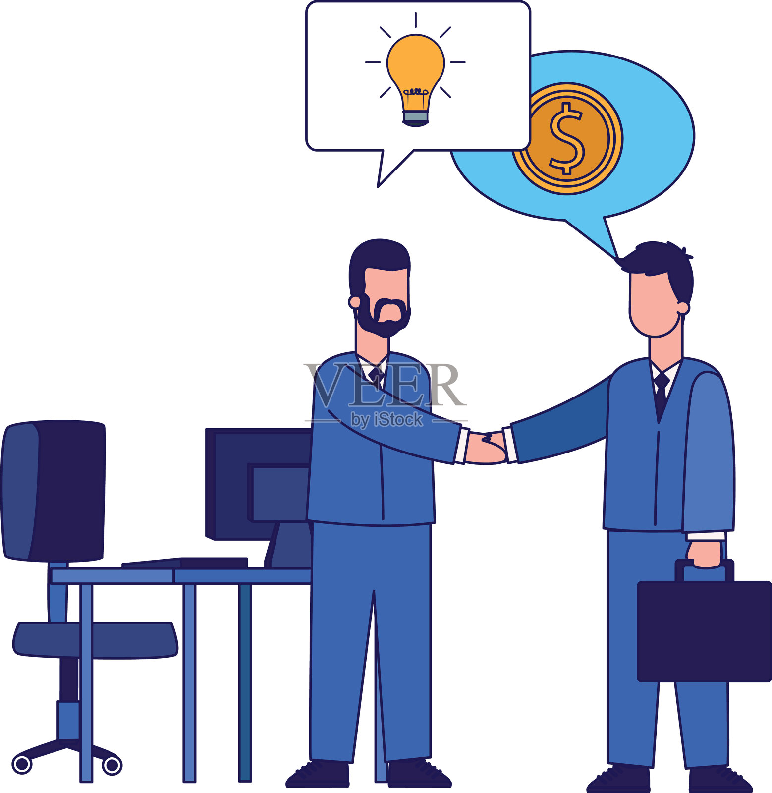 卡通商人在办公室握手插画图片素材