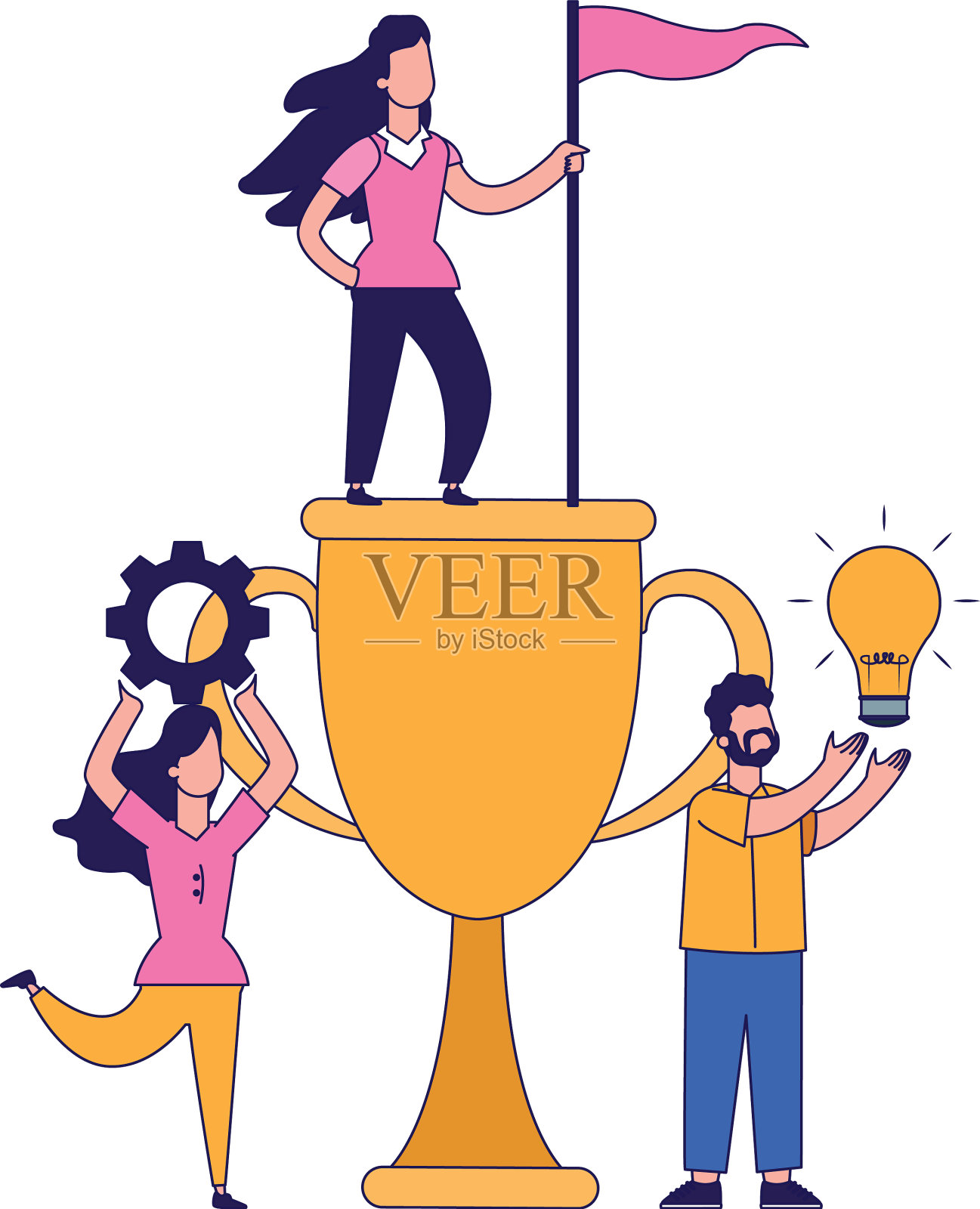 到处都是男人和女人的奖杯插画图片素材