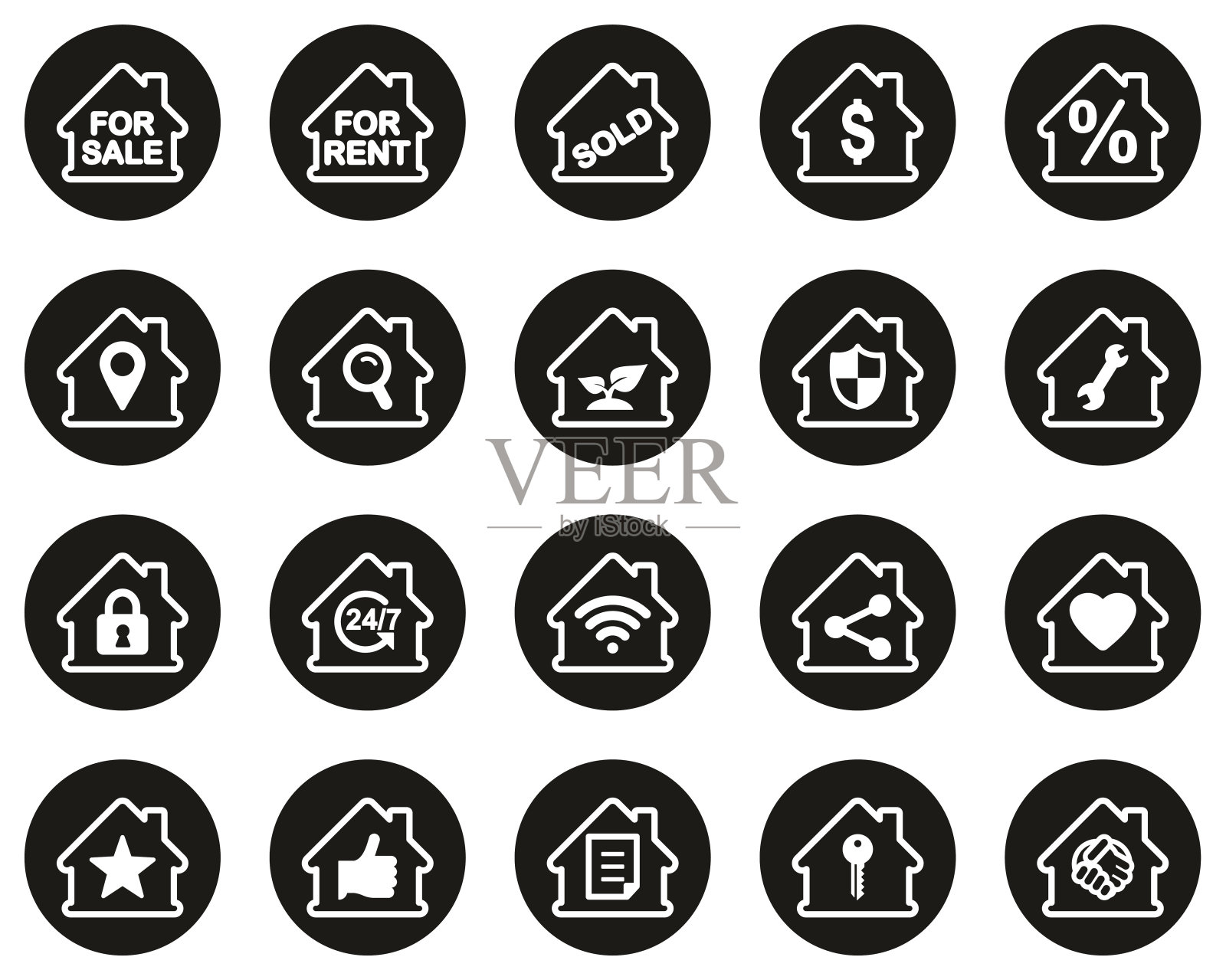 房地产图标白上黑平面设计圈设置大图标素材