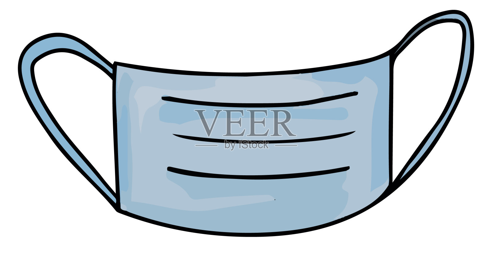 医疗口罩。蓝色时尚卡通图标。矢量插图孤立在白色背景。健康、医学、病毒、流感防护的概念。设计元素图片