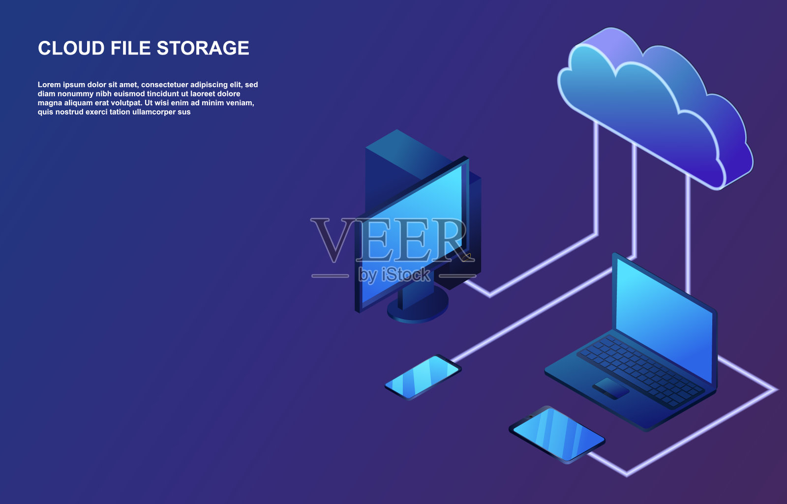 云存储概念与不同的小工具插画图片素材
