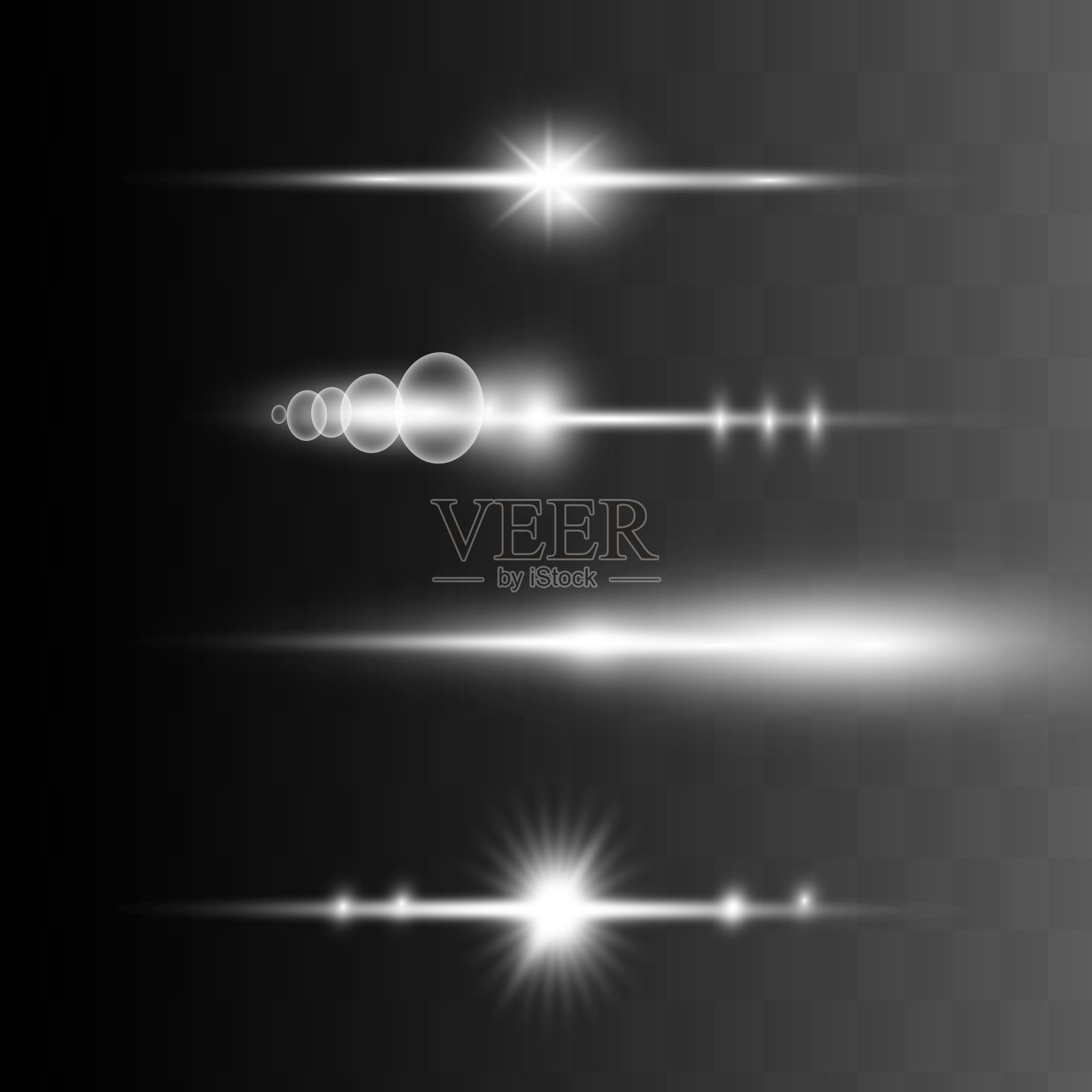 白色水平镜头耀斑包。激光束，水平光线。美丽的光弹。插画图片素材