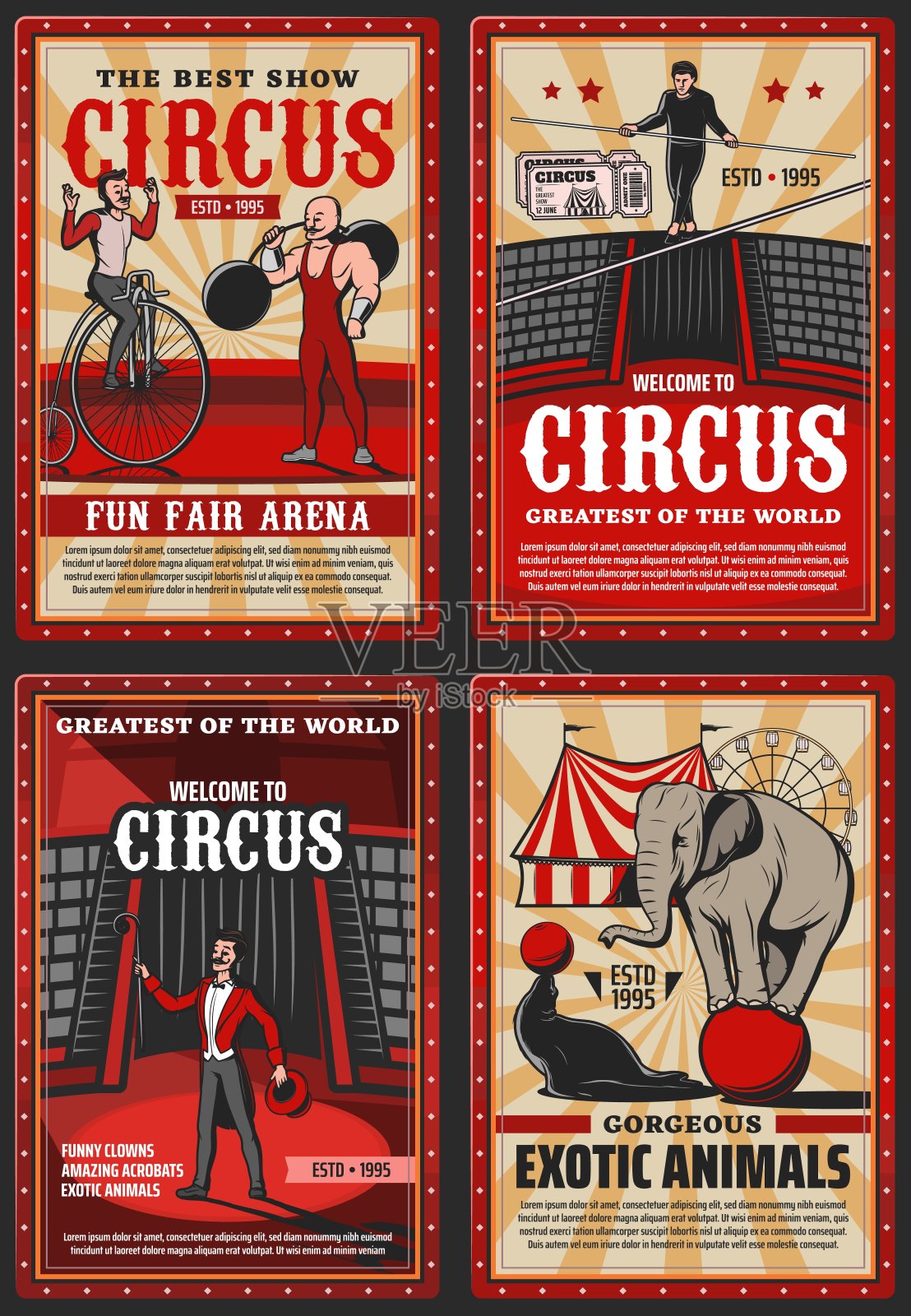 沙皮托大马戏团，游乐场展示复古海报插画图片素材