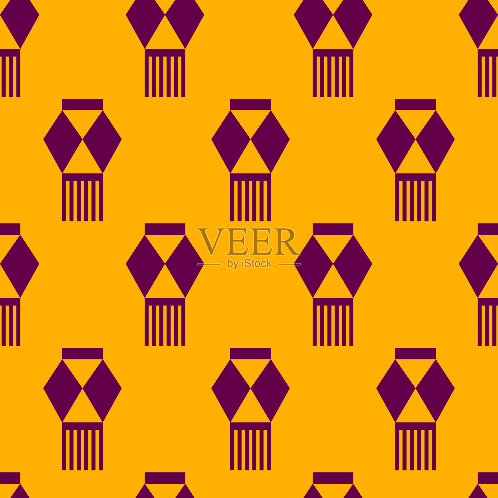 天灯和挂纸灯笼无缝图案的印度节日排灯节或中国新年在平面现代抽象风格插画图片素材