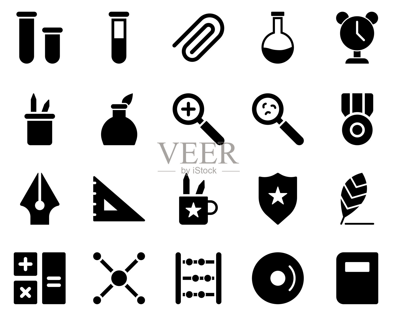 学校和教育图标设置。书。矢量插图设置简单的训练图标。元素展示，示范，大学图标素材