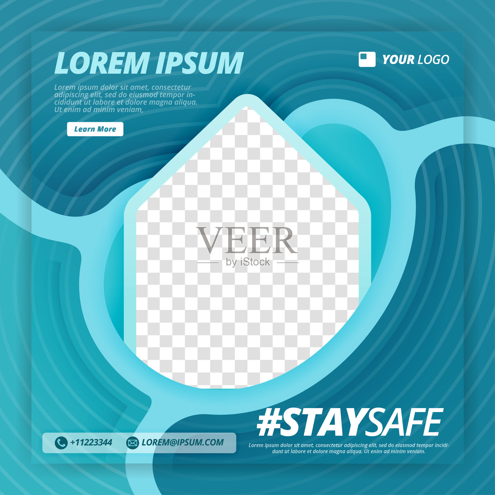 在家工作宣传的“保持安全”媒介海报设计模板素材