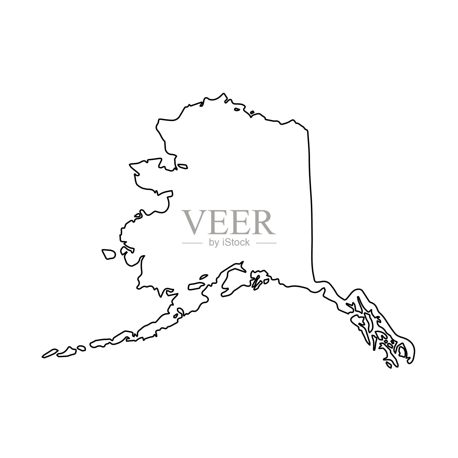 阿拉斯加线美国州，美国地图插图，美国矢量孤立在白色背景，轮廓风格插画图片素材