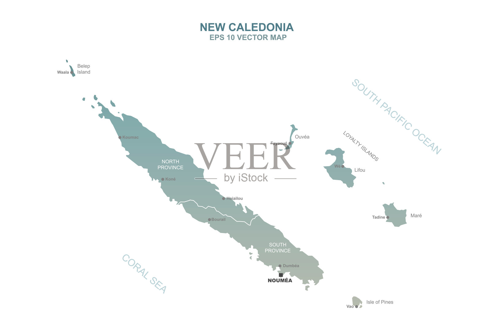 新喀里多尼亚的地图。详细的大洋洲国家矢量地图。插画图片素材