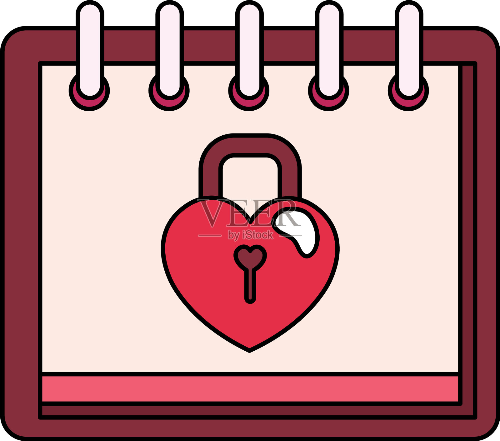 挂锁在心形日历上孤立图标插画图片素材