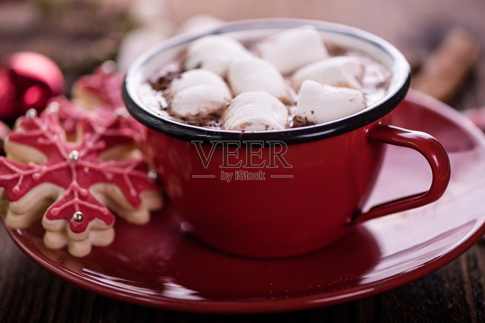 热巧克力，棉花糖圣诞背景照片摄影图片