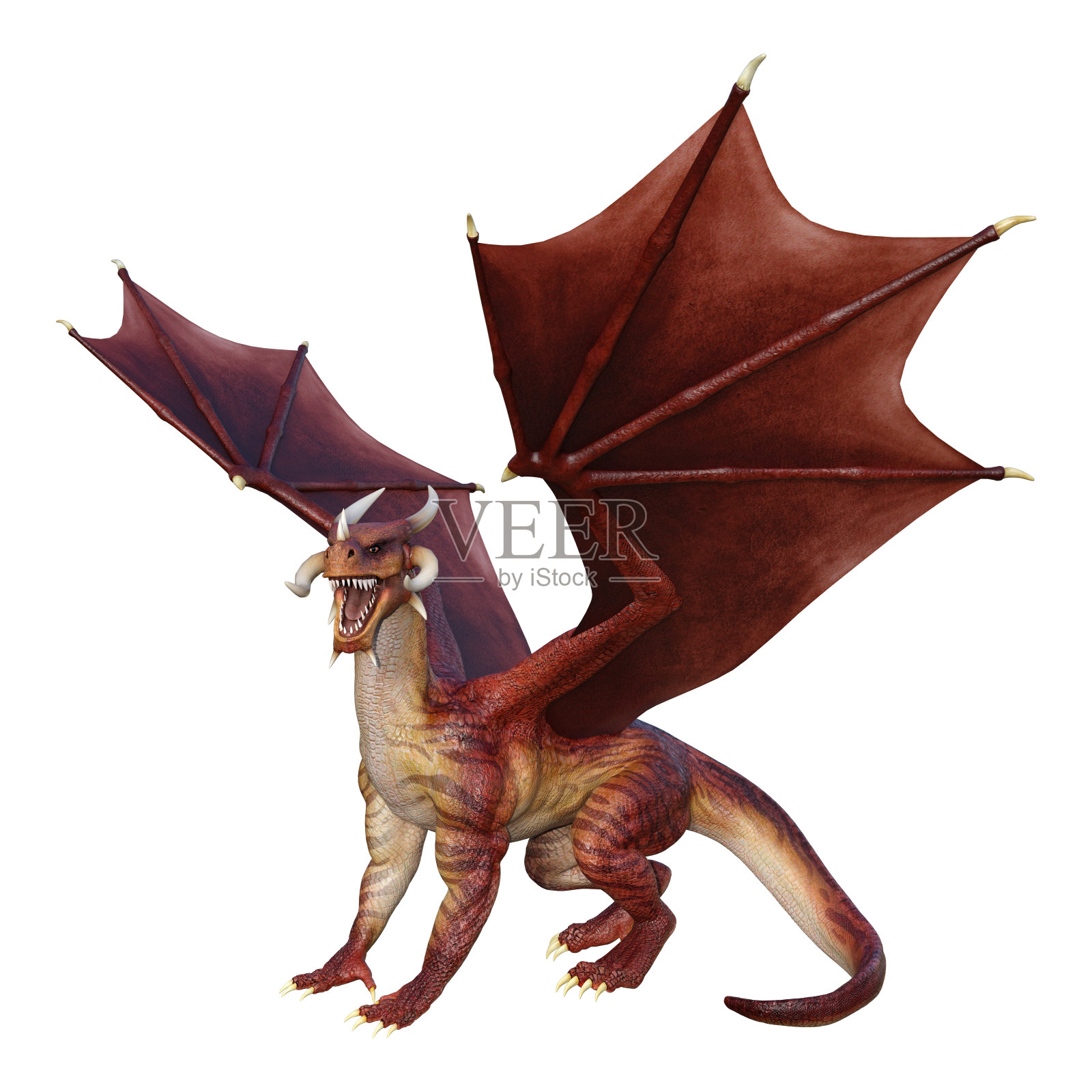 3D插图幻想龙在白色插画图片素材