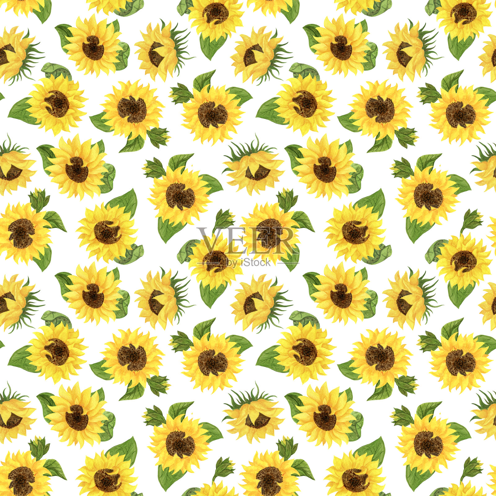 无缝图案的黄色向日葵与绿色的叶子。设计元素图片