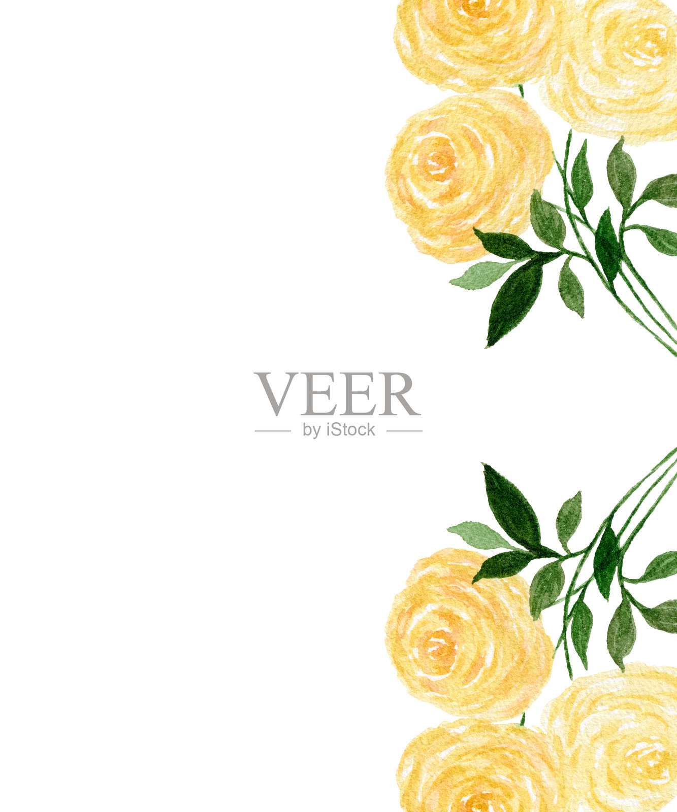 黄色玫瑰花束与副本空间，浪漫的花卉插图母亲节，卡片或邀请插画图片素材
