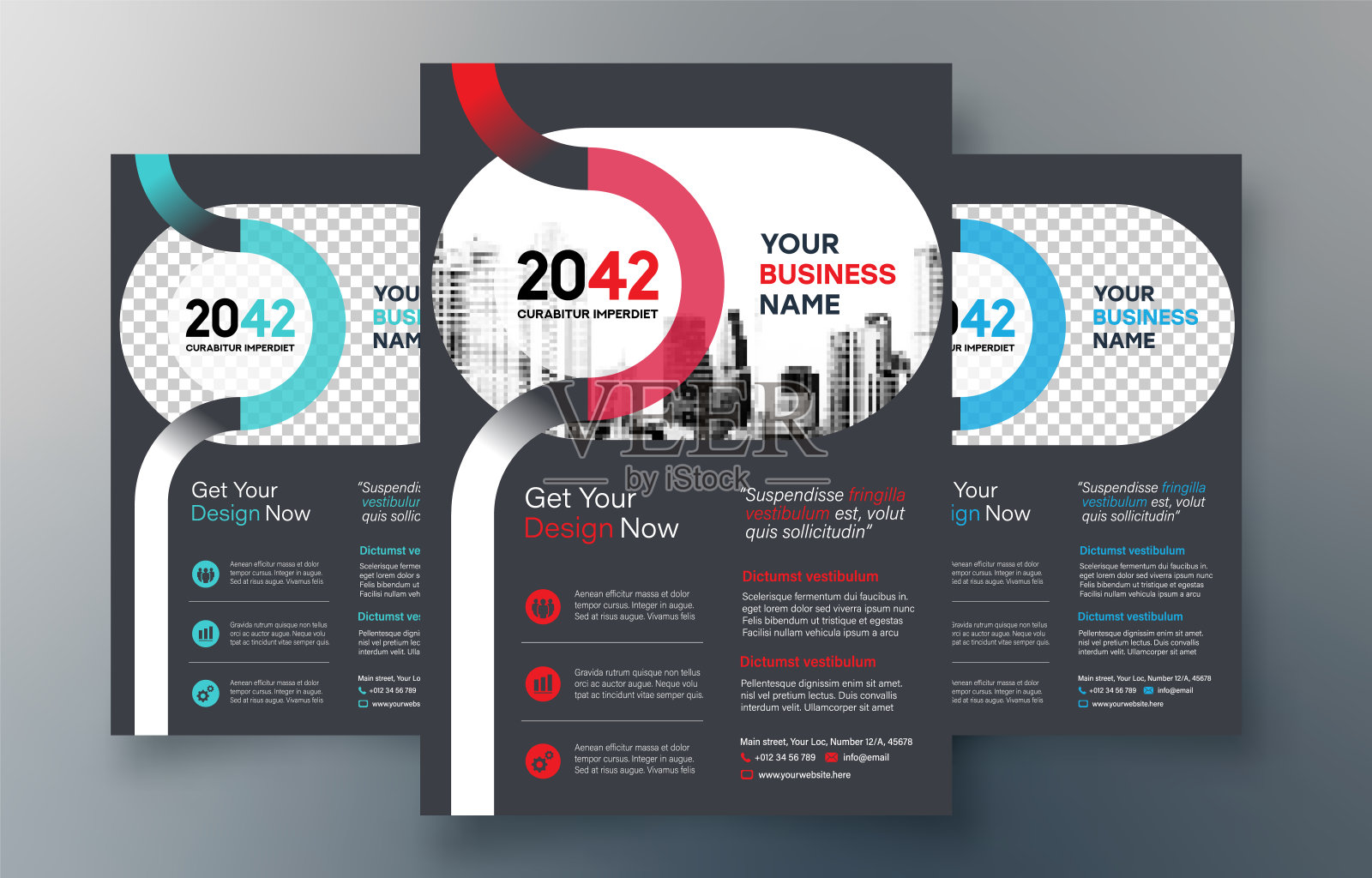 企业传单设计模板A4。3颜色方式包括。适用于宣传册，年度报告，杂志，海报，企业展示，作品集，横幅，网站。设计模板素材