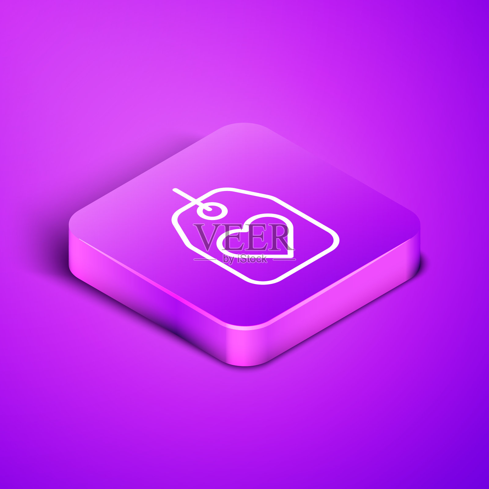 等距线心形标签图标孤立在紫色上插画图片素材