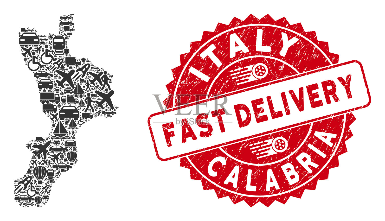 投递拼贴卡拉布里亚地区地图插画图片素材