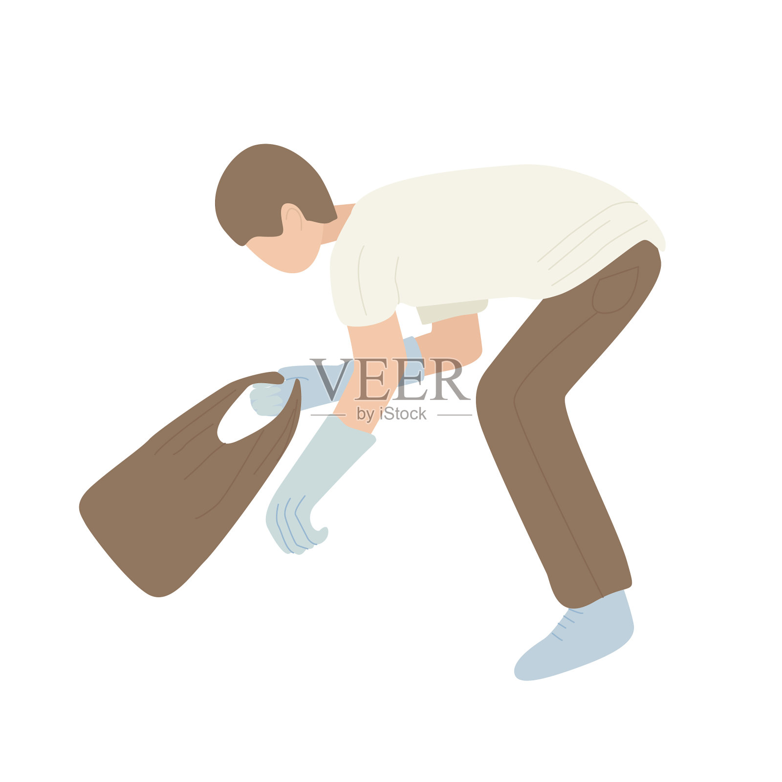 拿着垃圾袋的男人插画图片素材