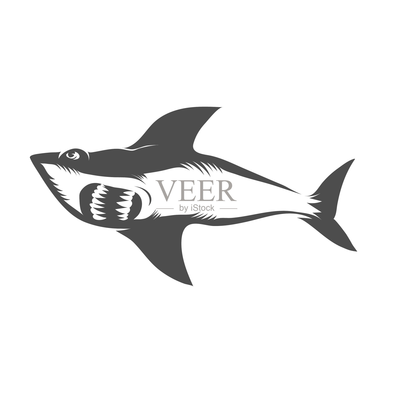 鲨鱼孤立在白色背景鱼无缝设计元素图片