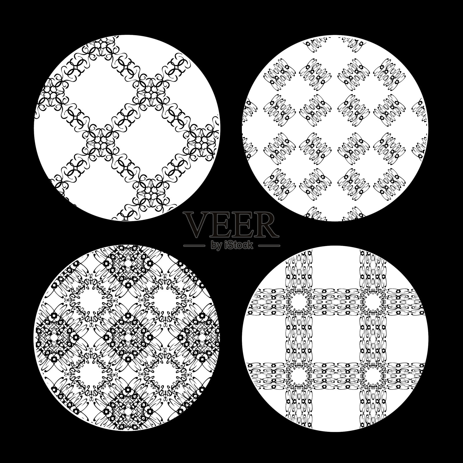 四个抽象华丽的格子图案在黑色插画图片素材