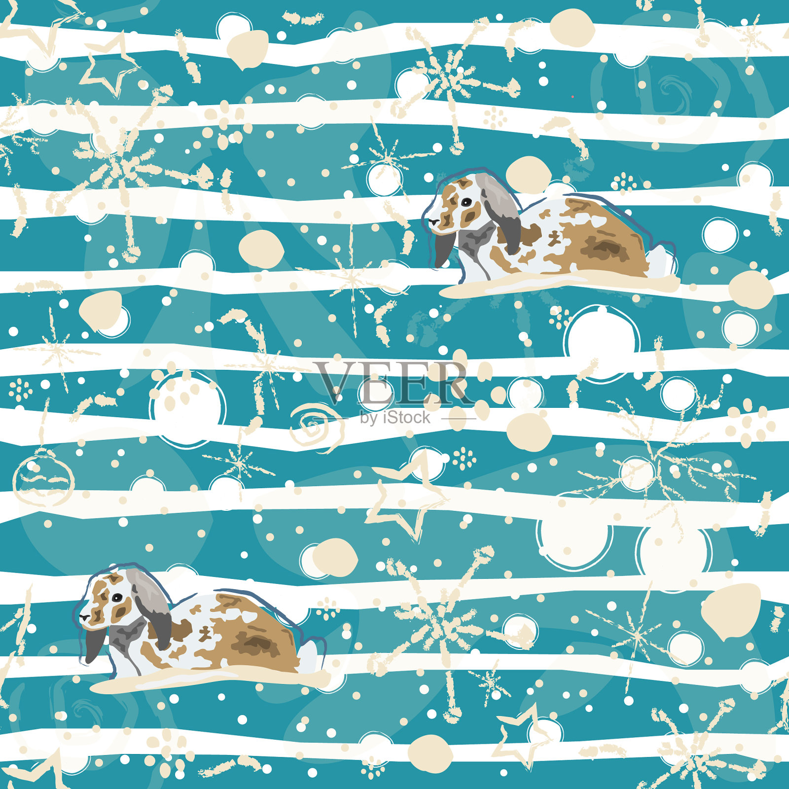 无缝冬季图案与兔子插画图片素材