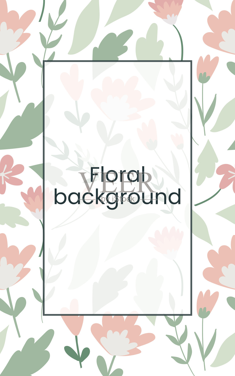 抽象的花拼贴与复制空间的标志，问候文字，标题。叶和花的背景。旗帜与柔和的颜色和手绘元素。向量。插画图片素材