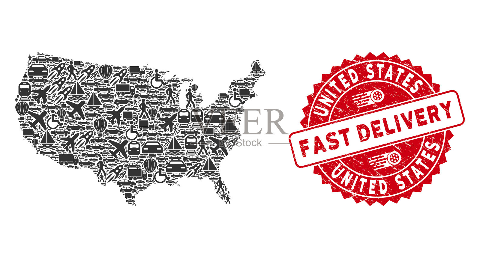 投递拼贴美国地图与刮花插画图片素材