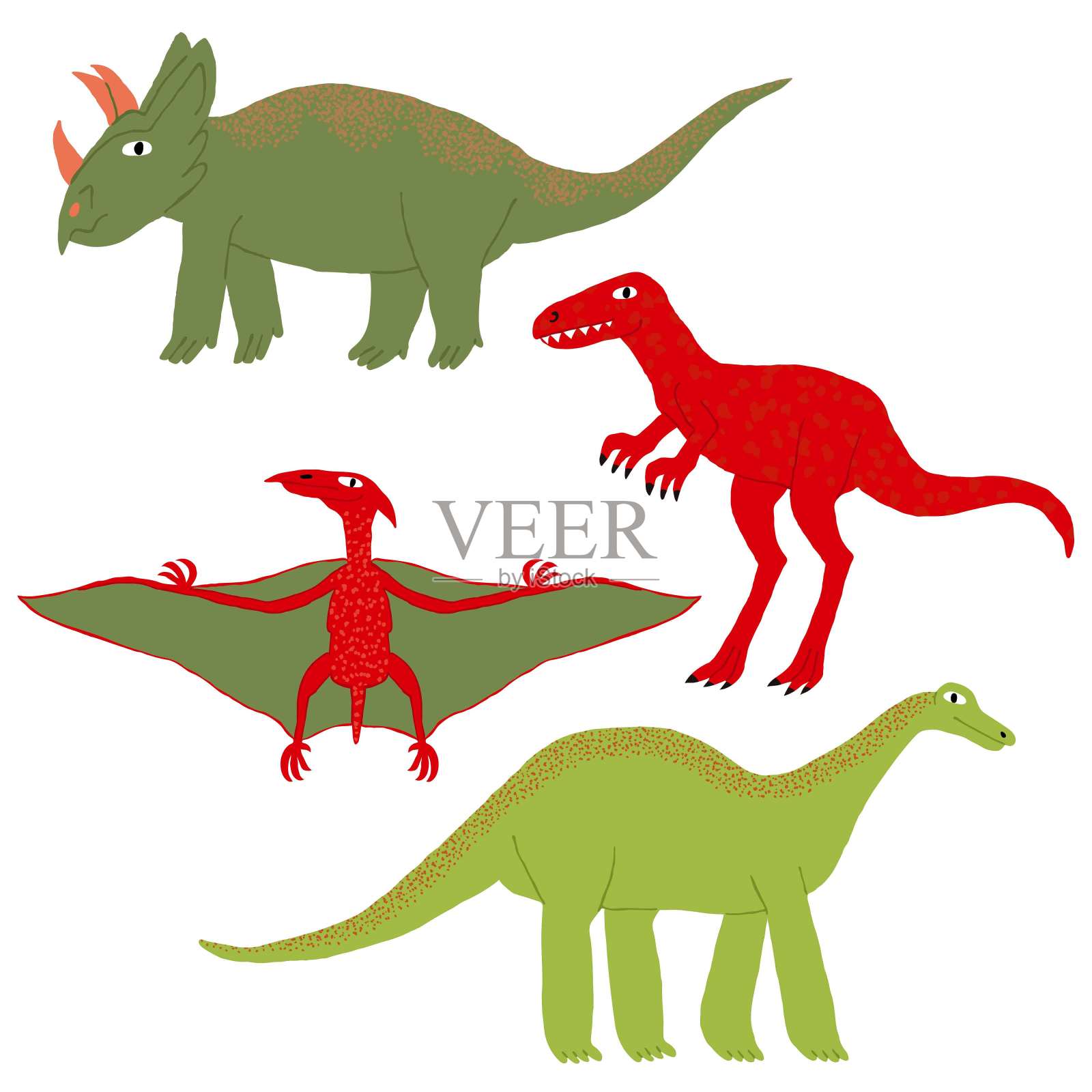 在白色背景上孤立的恐龙集合。插画图片素材