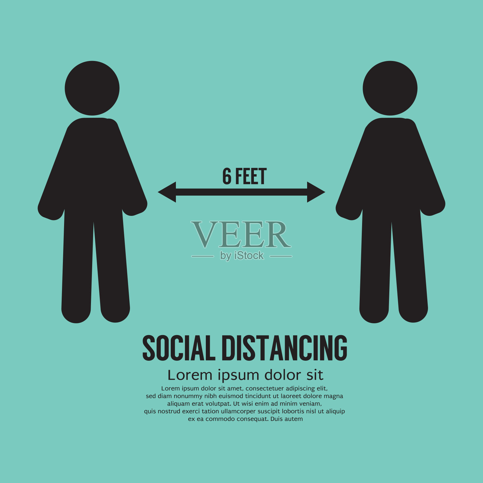 社交距离6英尺图标黑色符号。防止冠状病毒或Covid-19病毒广泛传播。矢量图插画图片素材