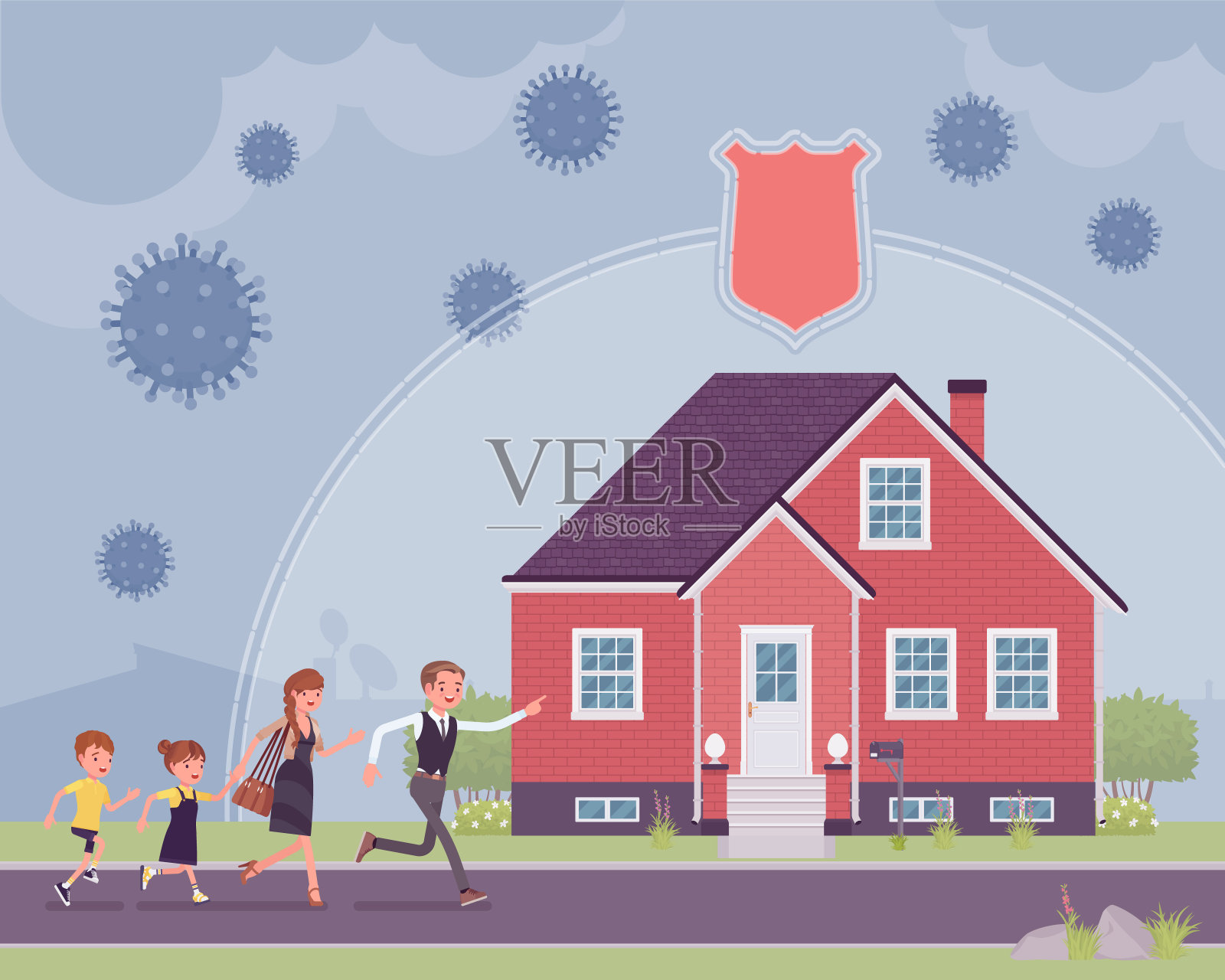 安全屋，待在家里，为了保护家人而自我隔离插画图片素材