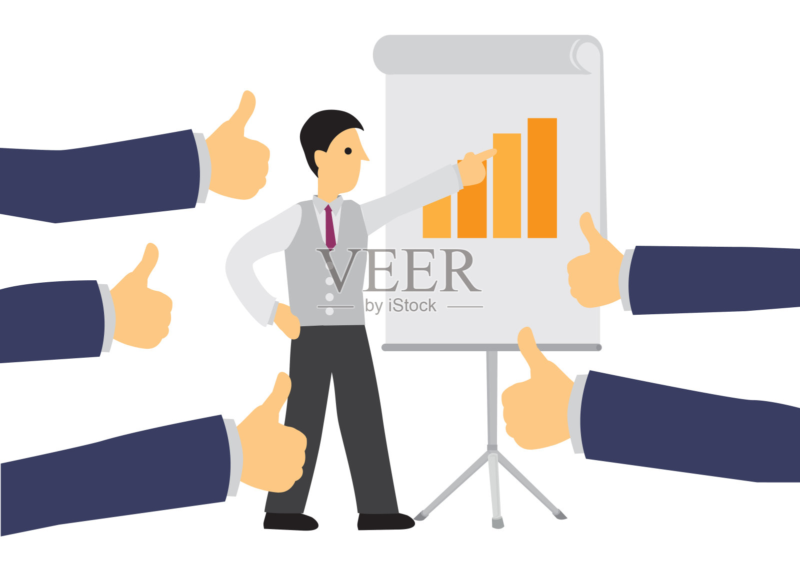 一个因销售业绩而受到表扬的商人。努力工作、认可或欣赏的概念。插画图片素材